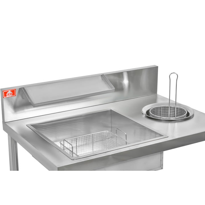 KRD Professional 1000mm Stainless Steel Breading Table with Upstand KR-1000 featuring removable baskets for easy cleaning.