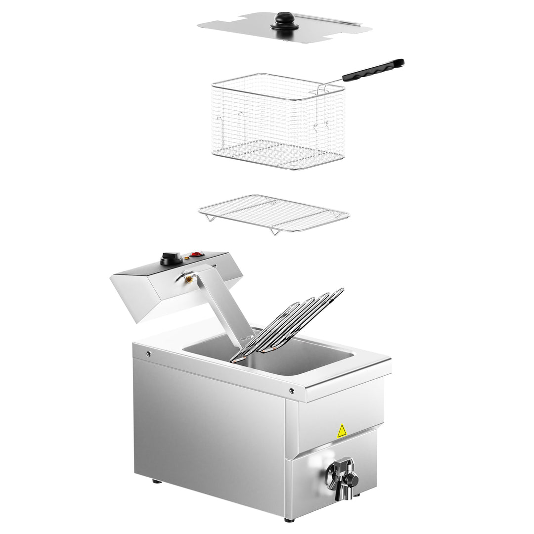 KRD Countertop Electric Single Tank Fryer With Drain Tap 13 Litres