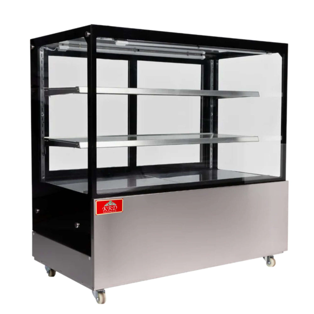 KRD Commercial standing Heated Display Cabinet food warmer 2 Shelves 420 Litres 120cm with glass sides and stainless steel back.