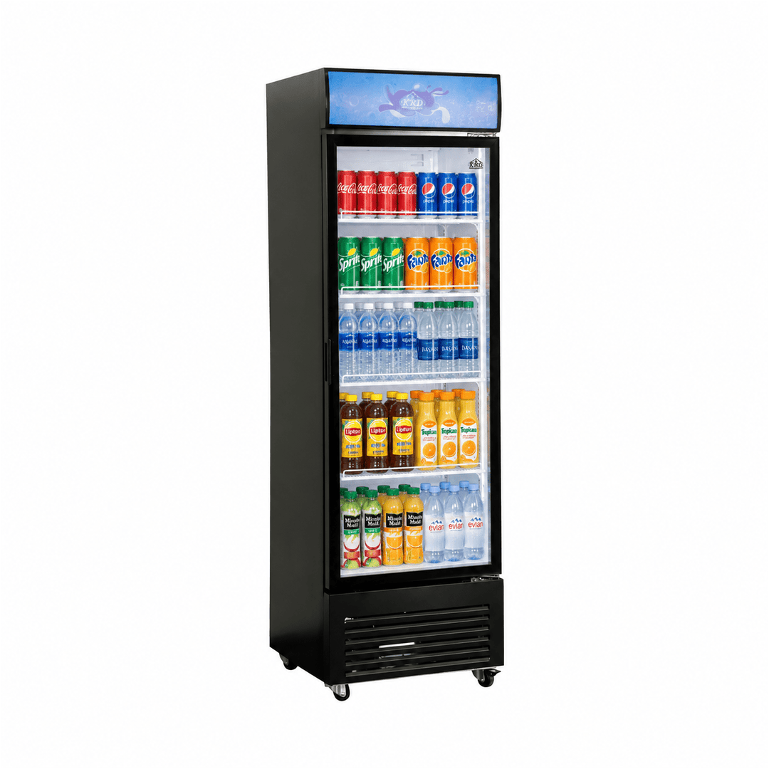 KRD Commercial Upright Beverage Bottle Cooler 360 Litres Single Hinged Glass Door Black 595x610x1950mm KD-600