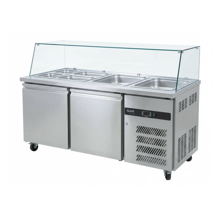 KRD Commercial Saladette Prep Counter Glass Top 2 Doors 1410mm GN2100TNSA-2