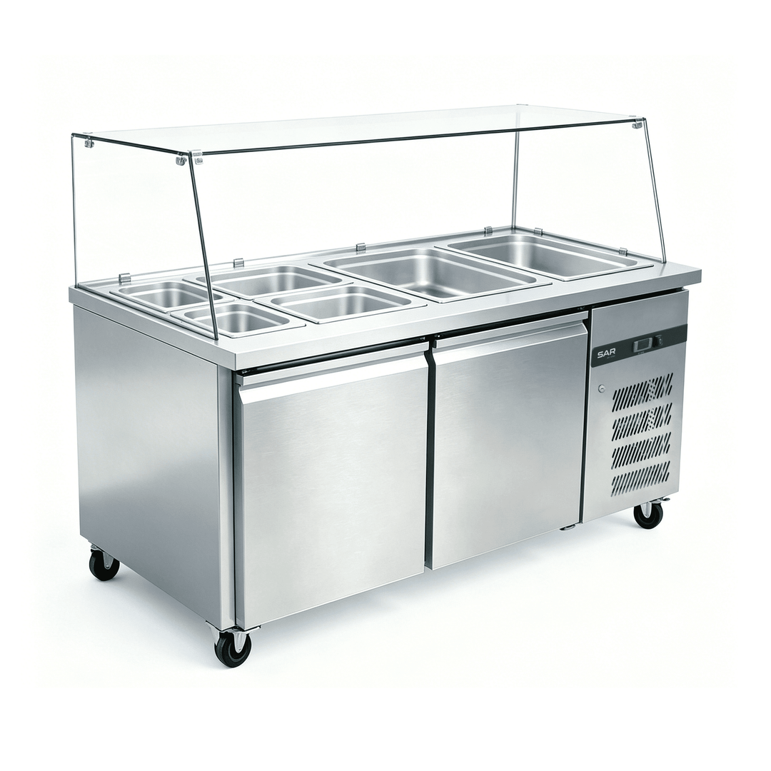 KRD Commercial Saladette Prep Counter Glass Top 2 Doors 1410mm GN2100TNSA-2