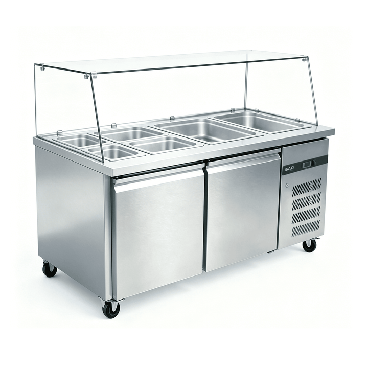 KRD Commercial Saladette Prep Counter Glass Top 2 Doors 1410mm GN2100TNSA-2