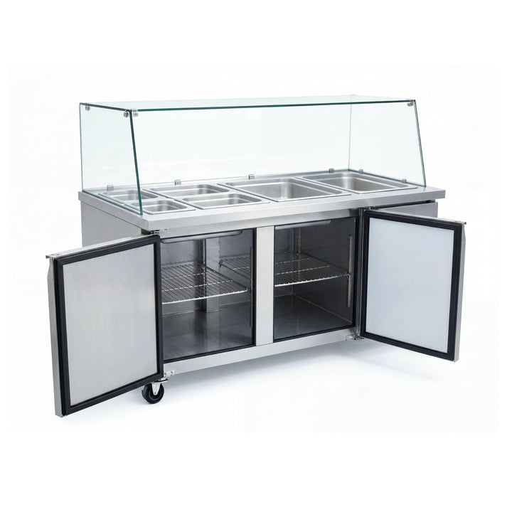 KRD Commercial Saladette Prep Counter Glass Top 2 Doors 1410mm GN2100TNSA-2
