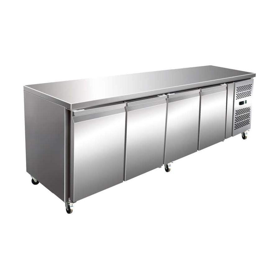 KRD Commercial Refrigerated Counter 4 Door Ventilated Depth 700mm 616 Litres, stainless steel, commercial kitchen equipment.