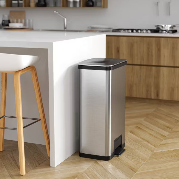 KRD 68L AirStep Feather Light Stainless Steel Step Trash Can Pedal-Operated Lid