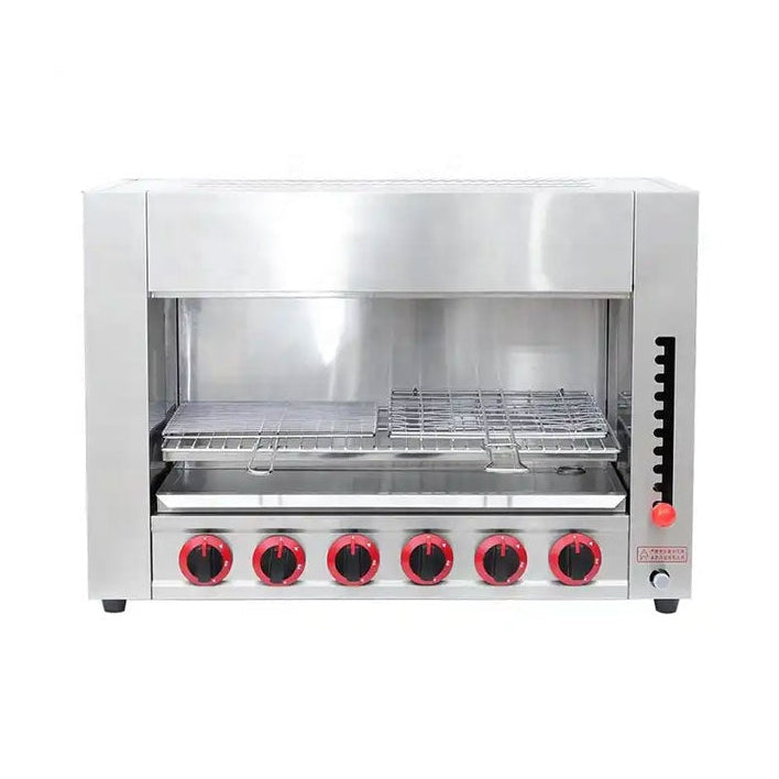 KRD Professional Gas Salamander Grill 6 Control 850x530x620mm OK16, stainless steel construction, five burners, commercial catering equipment.