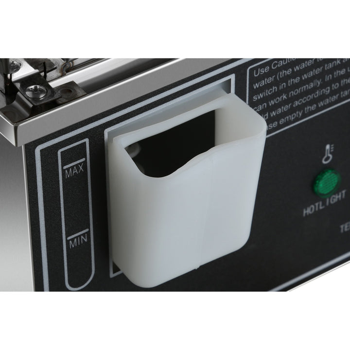 KRD Commercial Bun &amp; Dumpling Steamer Countertop 5 Tier HW500H water tank with min and max indicators.