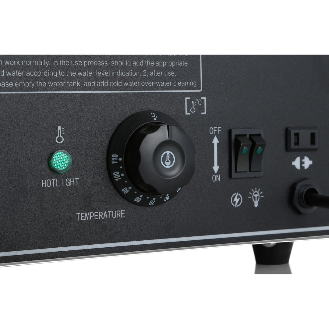KRD Commercial Bun &amp; Dumpling Steamer Countertop 5 Tier HW500H control panel with temperature dial and indicator lights.
