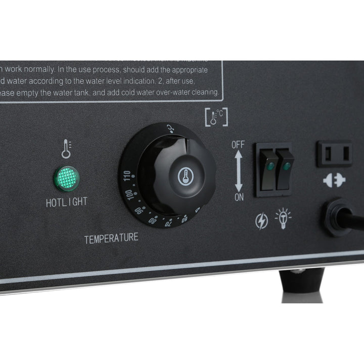 KRD Commercial Bun &amp; Dumpling Steamer Countertop 5 Tier HW500H control panel with temperature dial and indicator lights.
