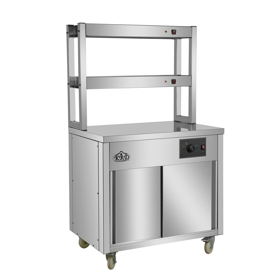 KRD Professional Mobile Hot Cupboard with 2 Tier Heated Gantry Food warmer 90cm