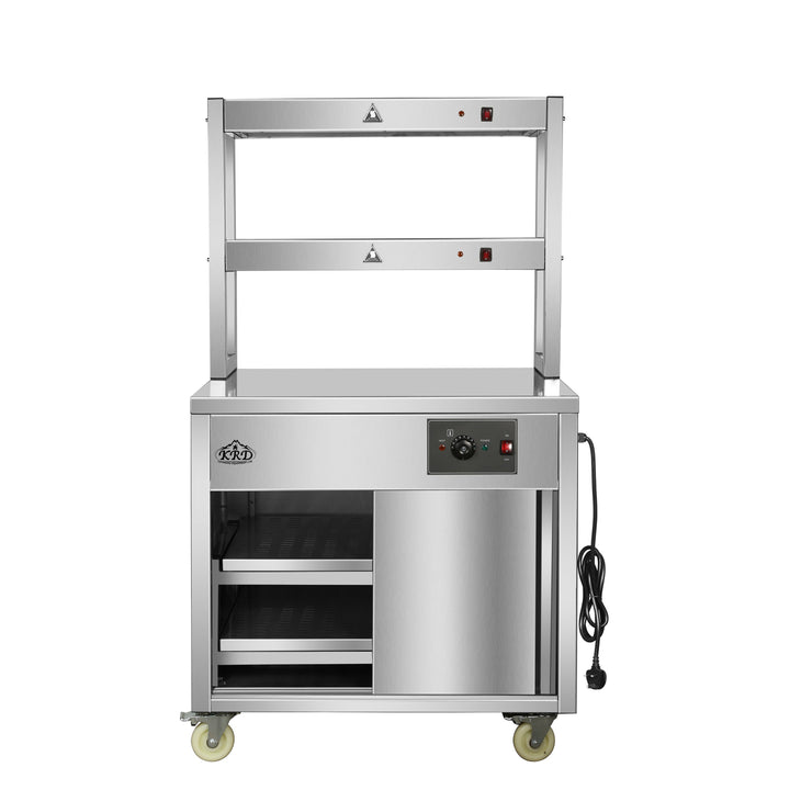 KRD Professional Mobile Hot Cupboard with 2 Tier Heated Gantry Food warmer 90cm