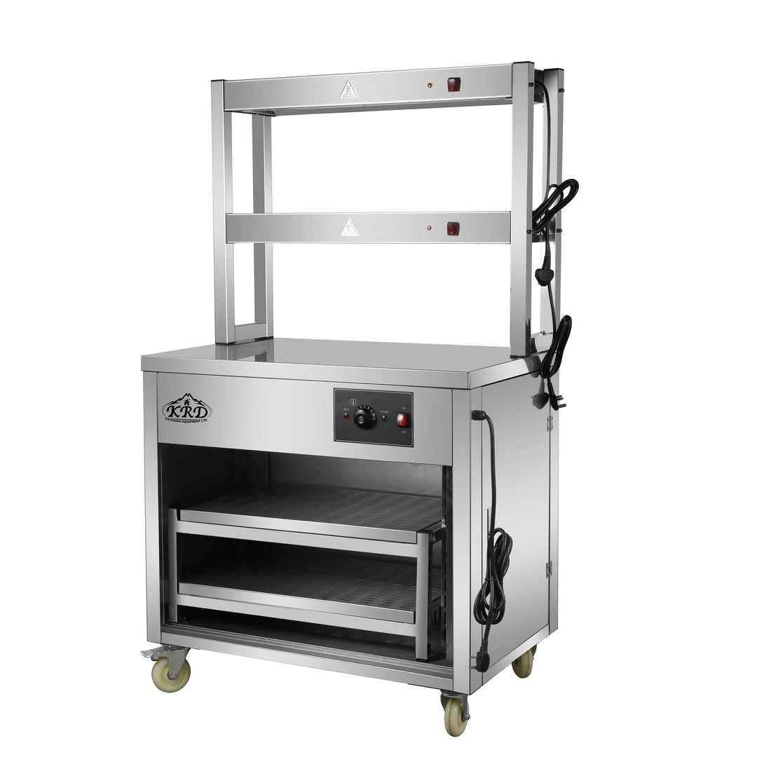 KRD Professional Mobile Hot Cupboard with 2 Tier Heated Gantry Food warmer 90cm