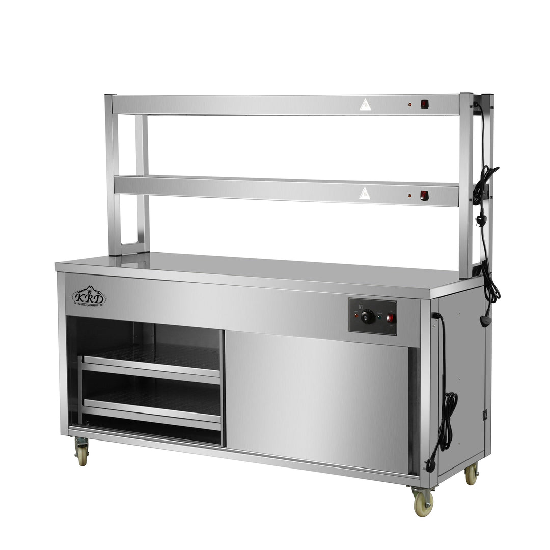 KRD Mobile Flat Top Hot Cupboard with 2 tier Heated Gantry 180cm