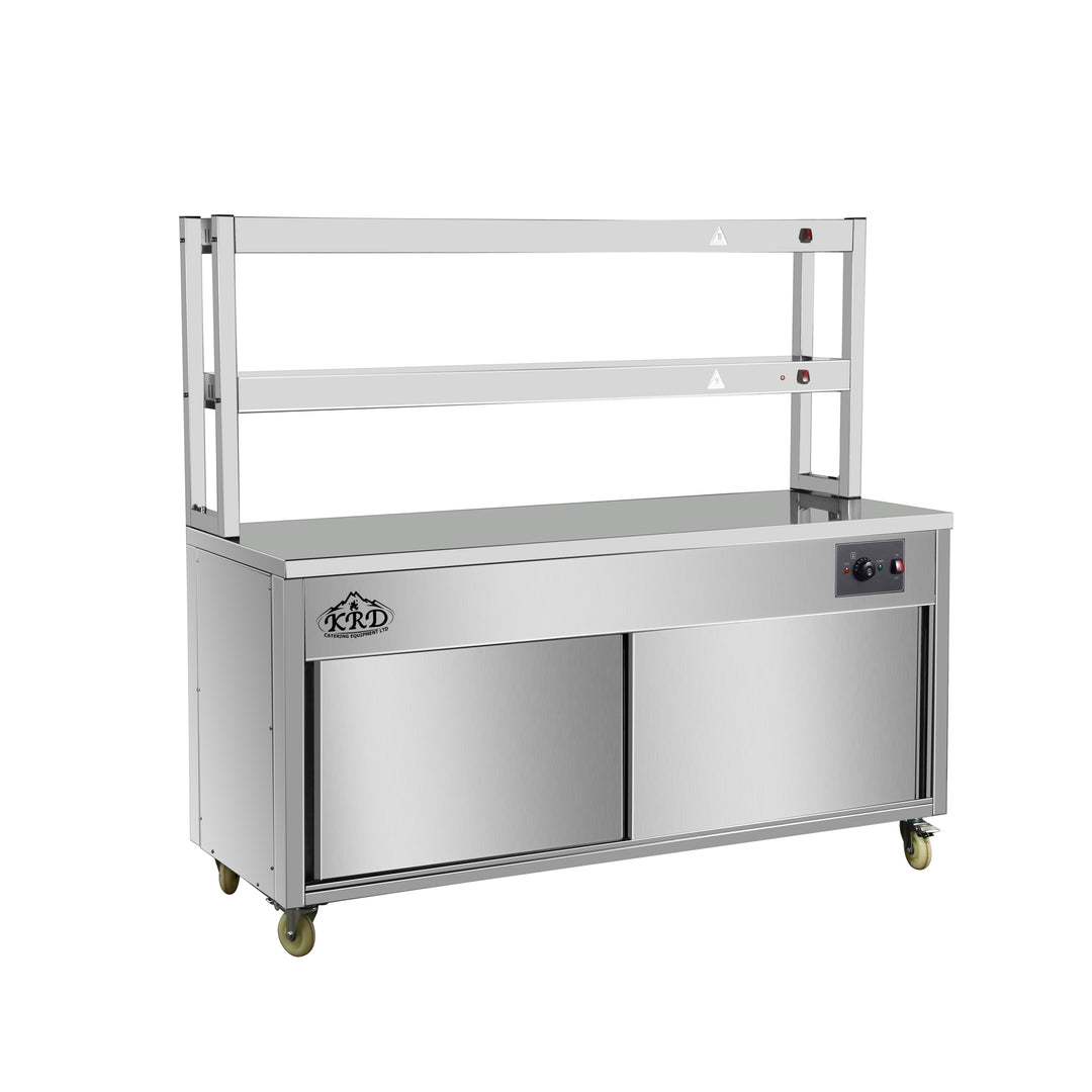 KRD Mobile Flat Top Hot Cupboard with 2 tier Heated Gantry 180cm