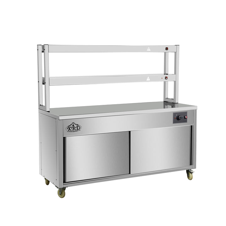 KRD Mobile Flat Top Hot Cupboard with 2 tier Heated Gantry 180cm