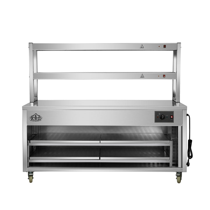KRD Mobile Flat Top Hot Cupboard with 2 tier Heated Gantry 180cm