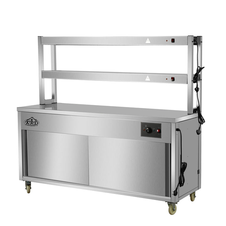 KRD Mobile Flat Top Hot Cupboard with 2 tier Heated Gantry 180cm