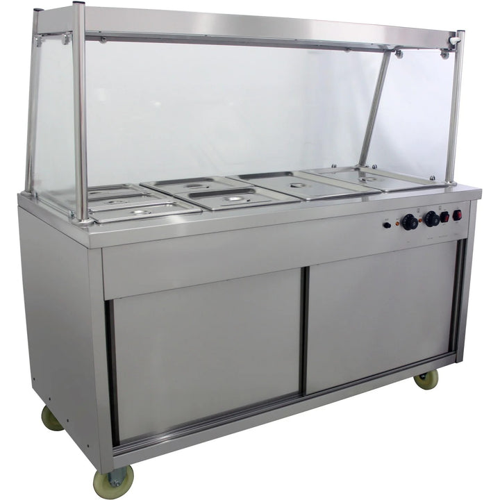 KRD Mobile Food Service Counter with Bain Marie Top and Hot Cupboard 150cm 4xGN1/1