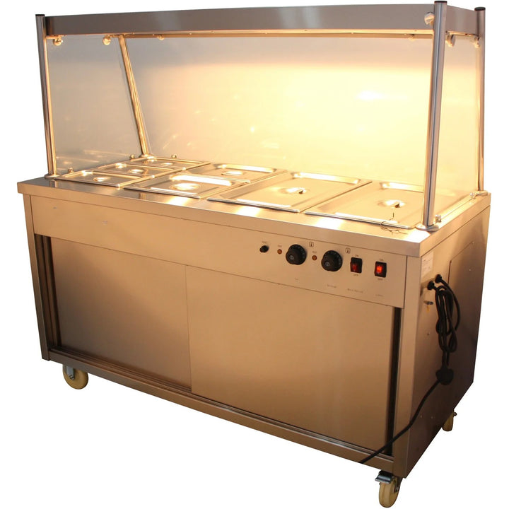 KRD Mobile Food Service Counter with Bain Marie Top and Hot Cupboard 150cm 4xGN1/1