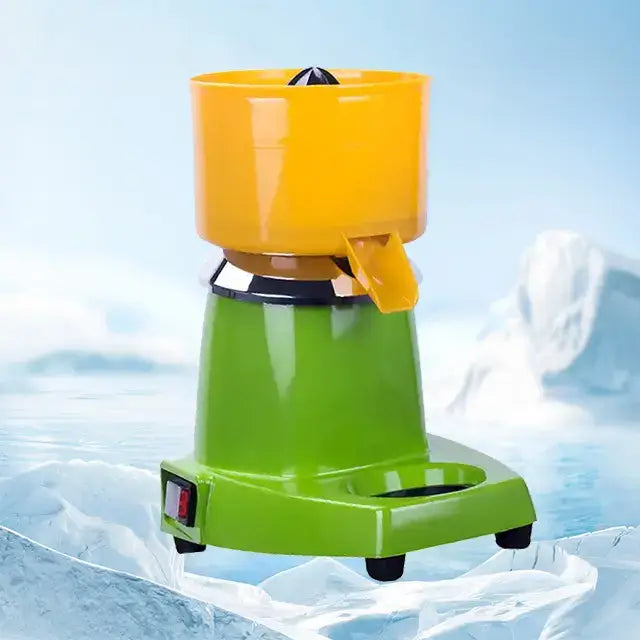 KRD Professional Citrus Juicer 800W in bright green and yellow, designed for commercial juice extraction.