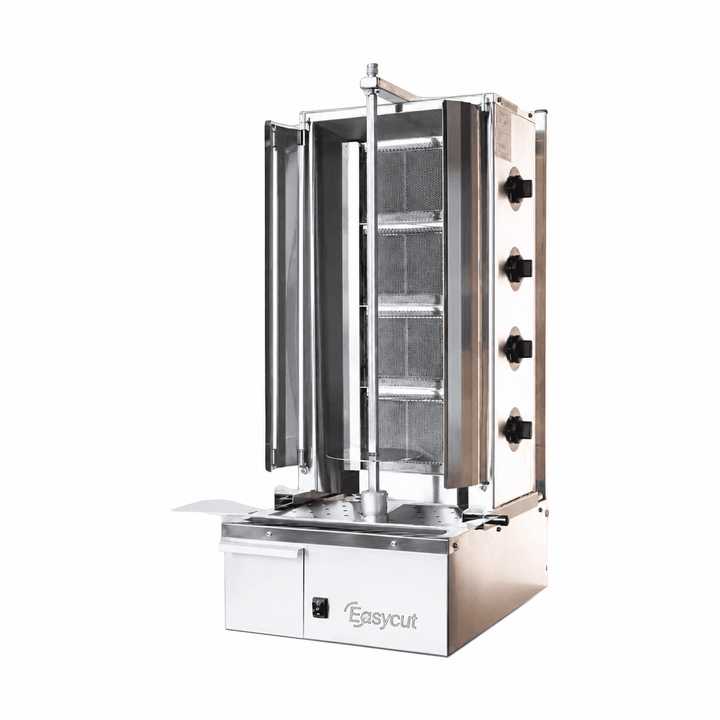 EasyCut 4 Burner Gas Kebab Machine 80kg Capacity I4G, stainless steel with 4 burners and integrated grease collection drawer.