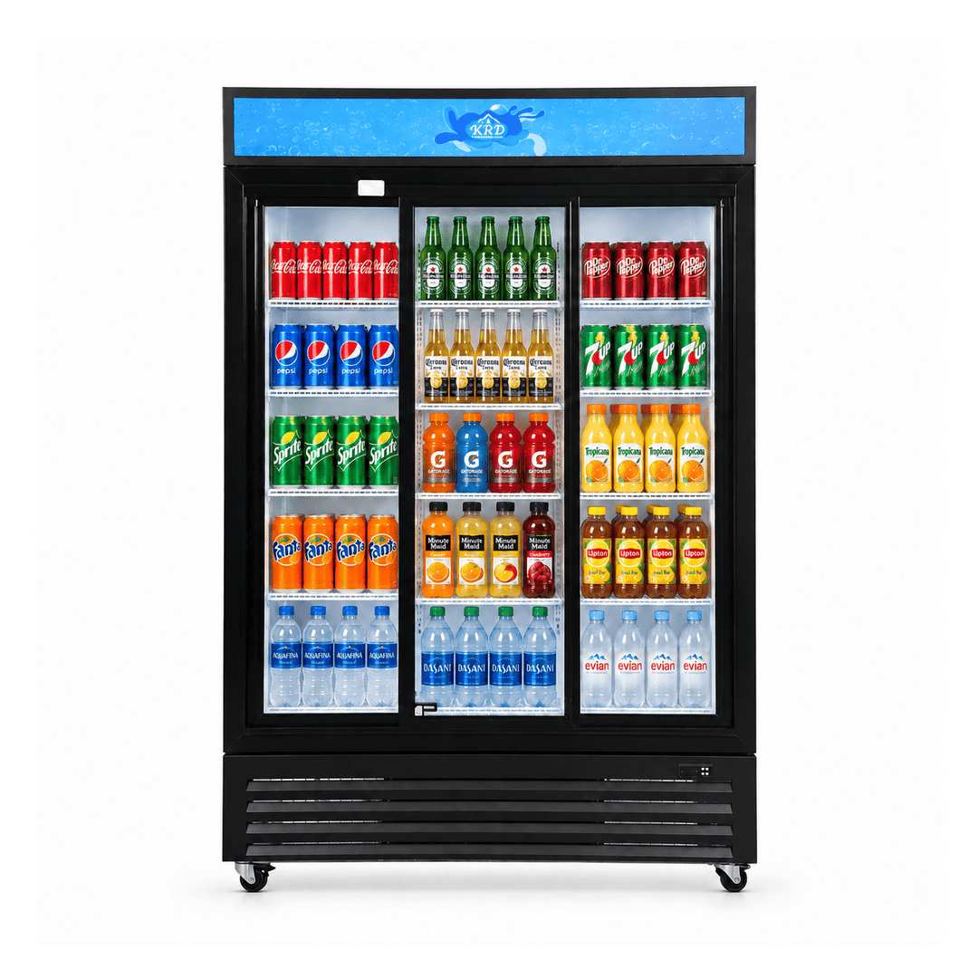 KRD 907L Commercial Upright Display Fridge 1200mm 3 Sliding Glass Doors KD-1200S