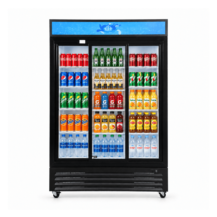 KRD 907L Commercial Upright Display Fridge 1200mm 3 Sliding Glass Doors KD-1200S