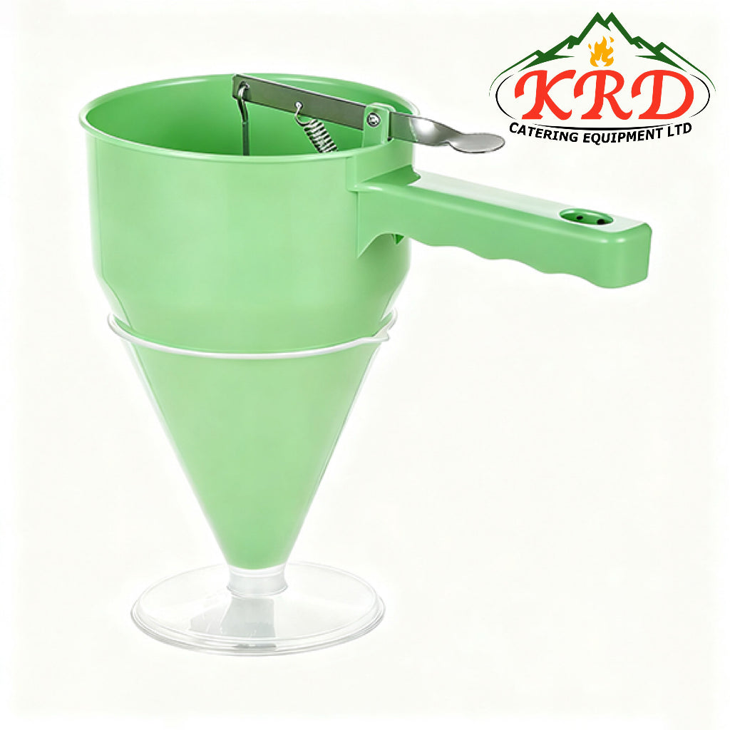 KRD Polypropylene Baking Funnel with Handle & Stand 1.2 litres Coloured for precise decorating and portion control in commercial kitchens.