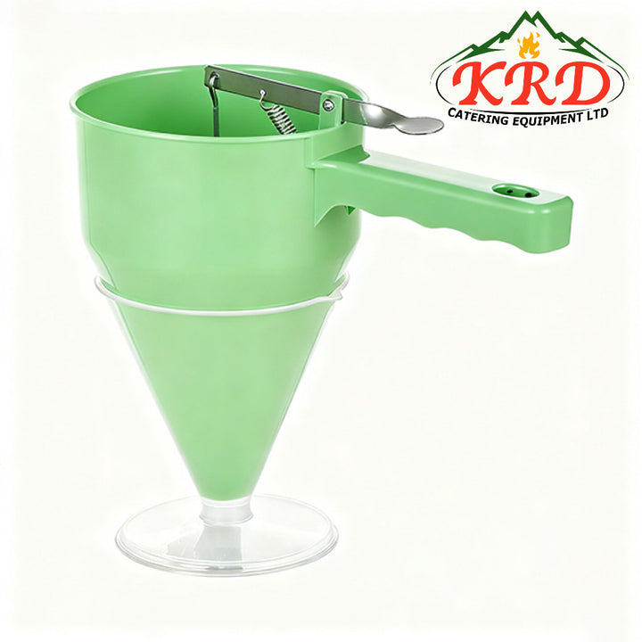 KRD Polypropylene Baking Funnel with Handle & Stand 1.2 litres Coloured for precise decorating and portion control in commercial kitchens.