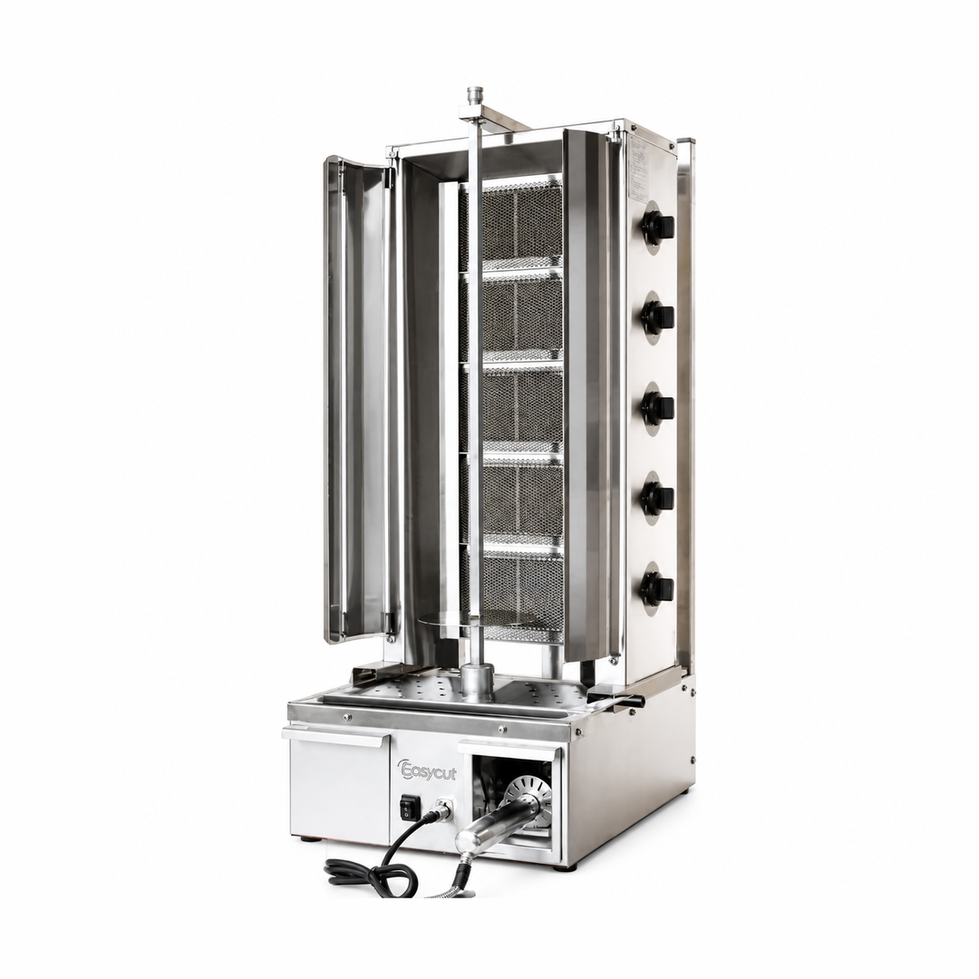 EasyCut 5 Burner Gas Kebab Machine 100kg Capacity I5G featuring 5 powerful burners and integrated grease collection.