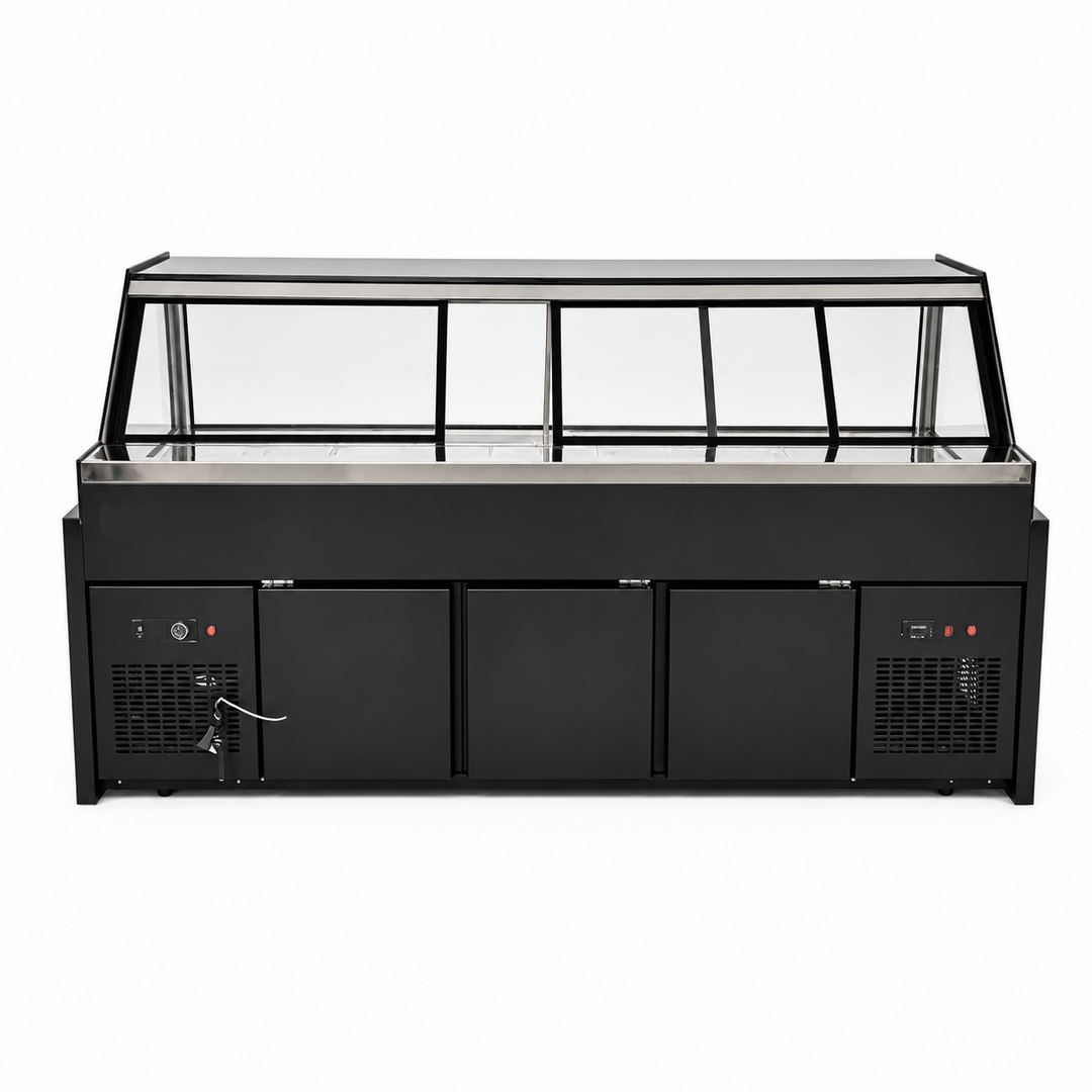 KRD Straight Glass Serve Over Deli Counter 1600mm Black KMD-1600F