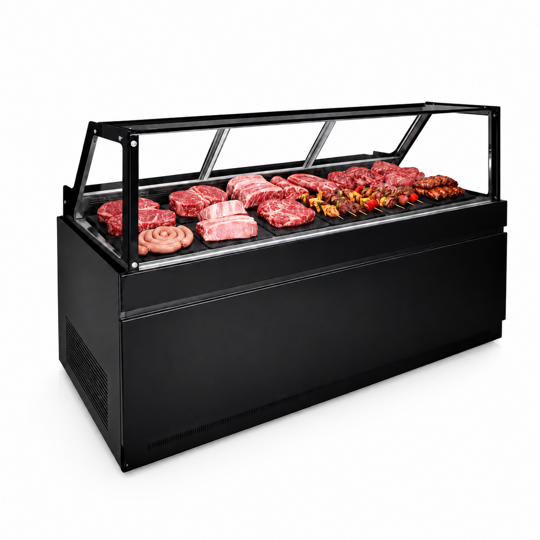KRD Straight Glass Serve Over Deli Counter 1600mm Black KMD-1600F