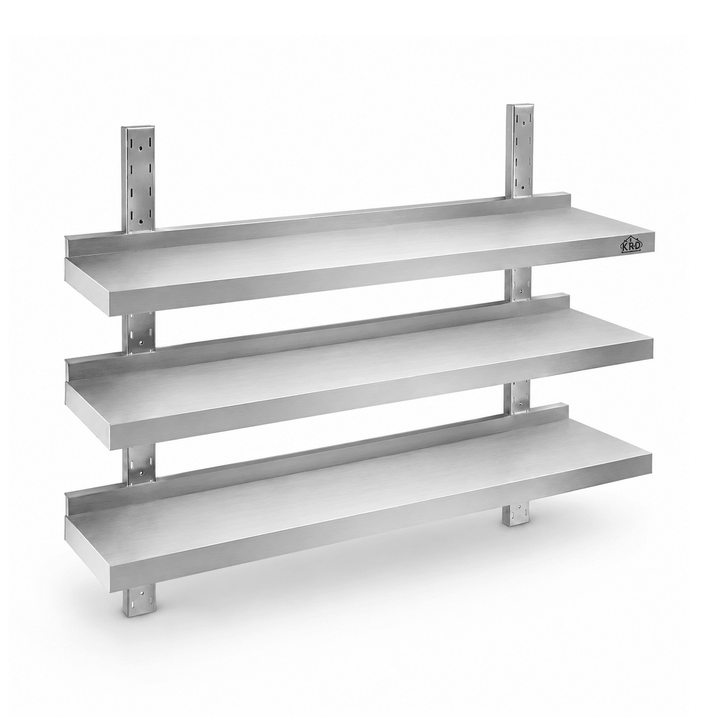 KRD Height Adjustable Wall Shelf 3 Levels 800 x 300mm Stainless Steel WBS3R83