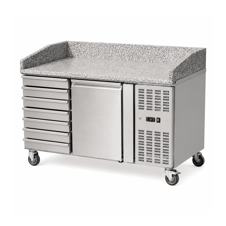 KRD Pizza Prep Counter Fridge 1 Door 7 Drawers Granite Top PZ1610TN