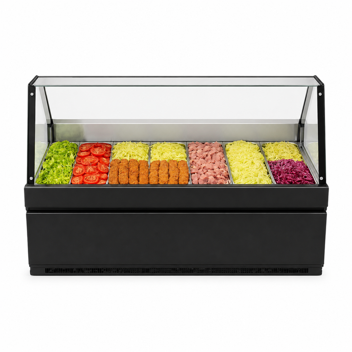 KRD Meat Display Serve Over Deli Counter 2000mm Straight Glass Black SS200N