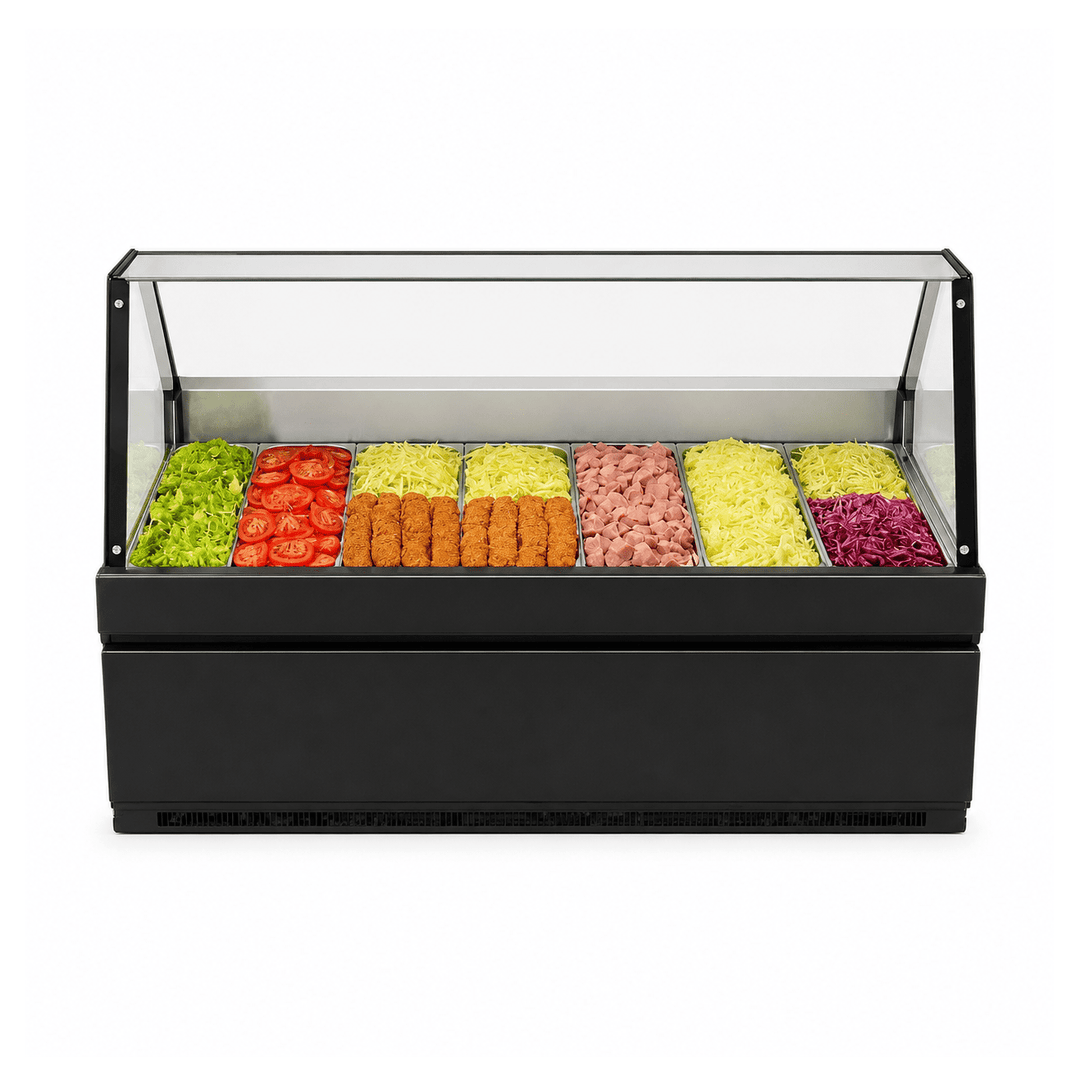 KRD Meat Display Serve Over Deli Counter 2500mm Straight Glass Black SS250N