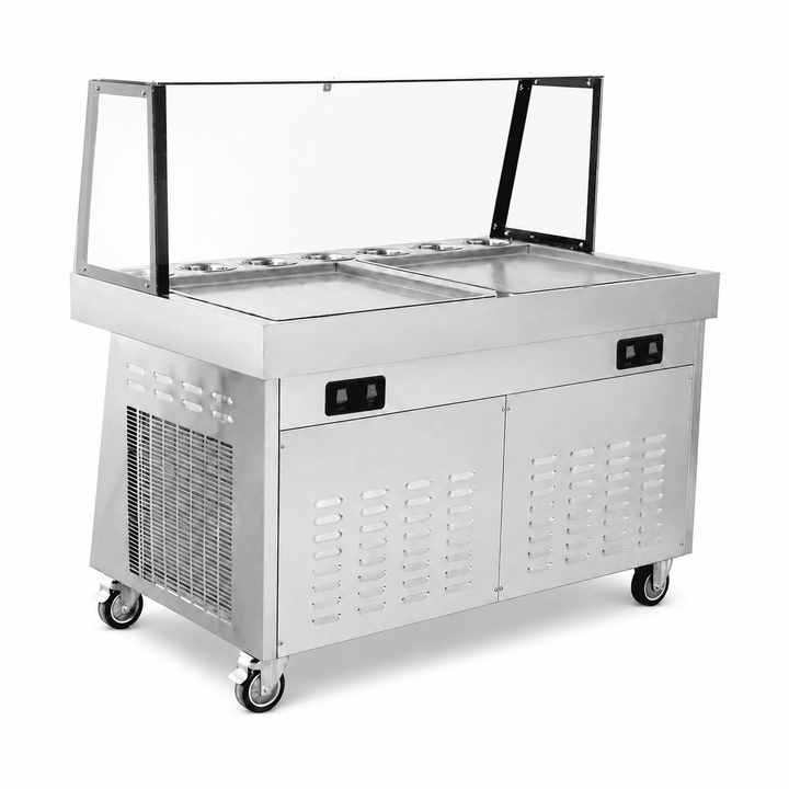 KRD Double Pan Fried Ice Cream Roll Machine 40-50L/H 2000W KIC-500FL-2