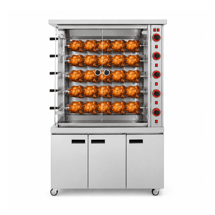 KRD Commercial Chicken Rotisserie Oven Gas with 5 spit 25 chickens &amp; Three Doors KY5P