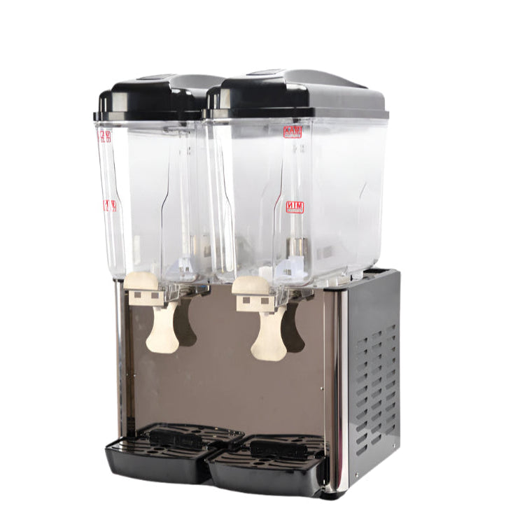 KRD Commercial dual-tank juice dispenser with two 18-liter tanks for restaurants and buffets.