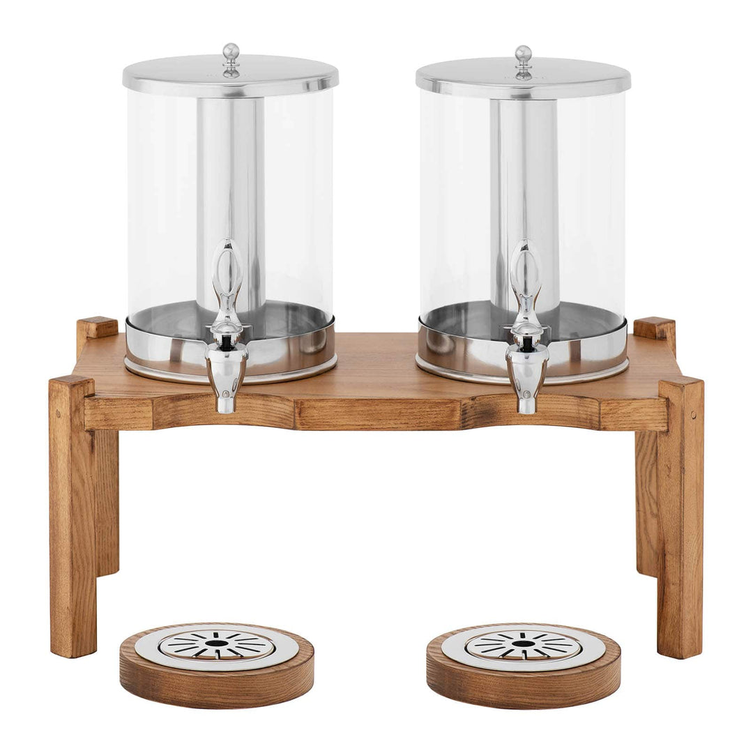 KRD Commercial Double Juice Dispenser 2x7 litres Walnut Wood DTJ012