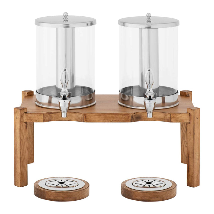 KRD Commercial Double Juice Dispenser 2x7 litres Walnut Wood DTJ012
