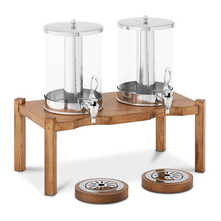 KRD Commercial Double Juice Dispenser 2x7 litres Walnut Wood DTJ012