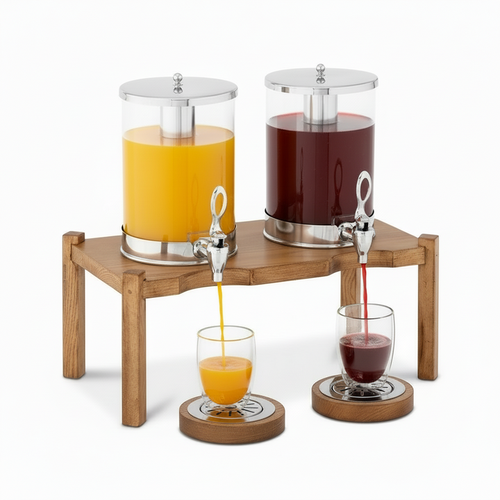 KRD Commercial Double Juice Dispenser 2x7 litres Walnut Wood DTJ012