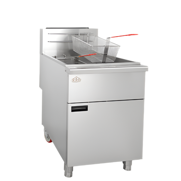 KRD Twin Basket Gas Deep Fryer, 36L capacity, stainless steel, single tank, commercial kitchen equipment for restaurants.