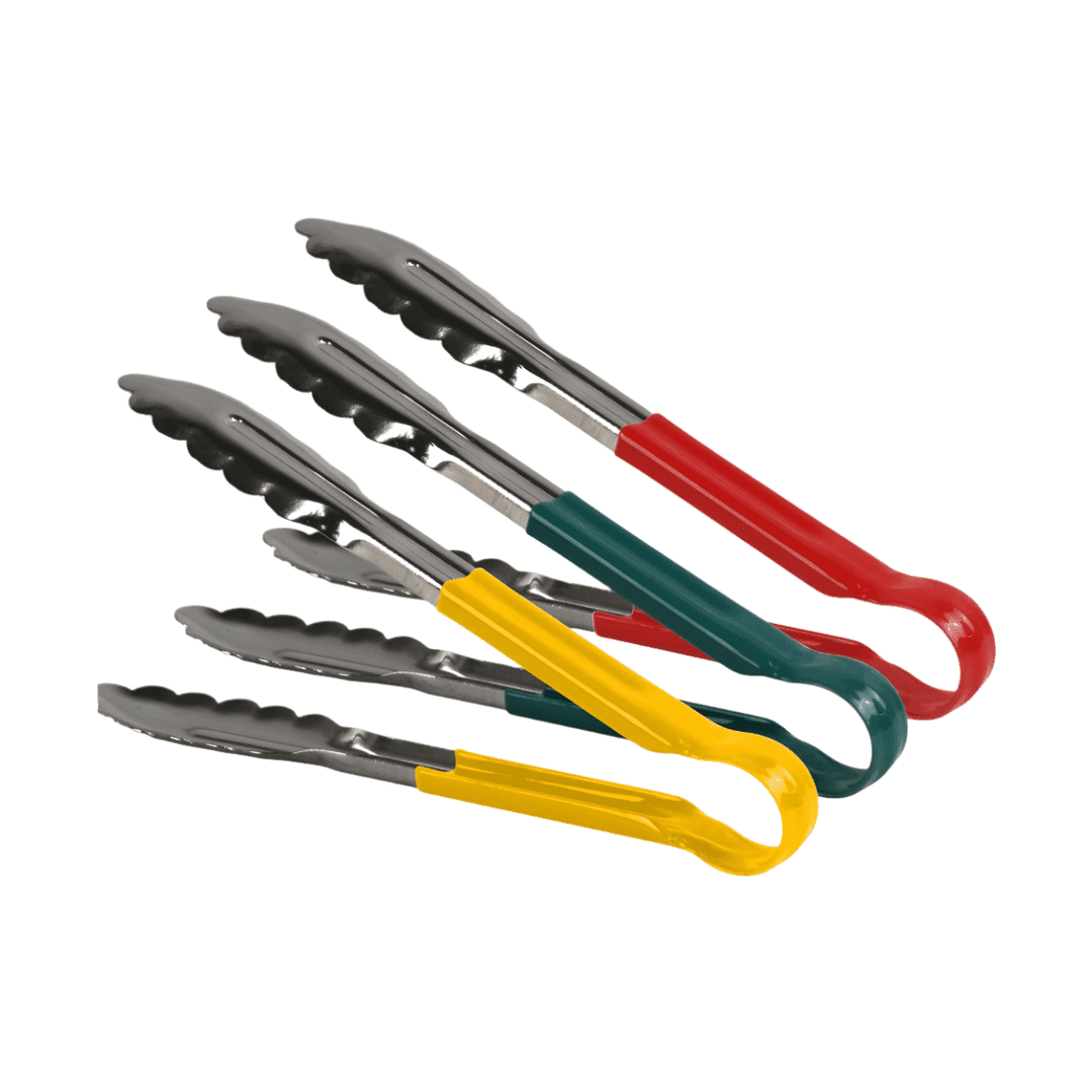 KRD Utility Serving Tongs clip 9" Yellow, Green, Red, 3x 9&
