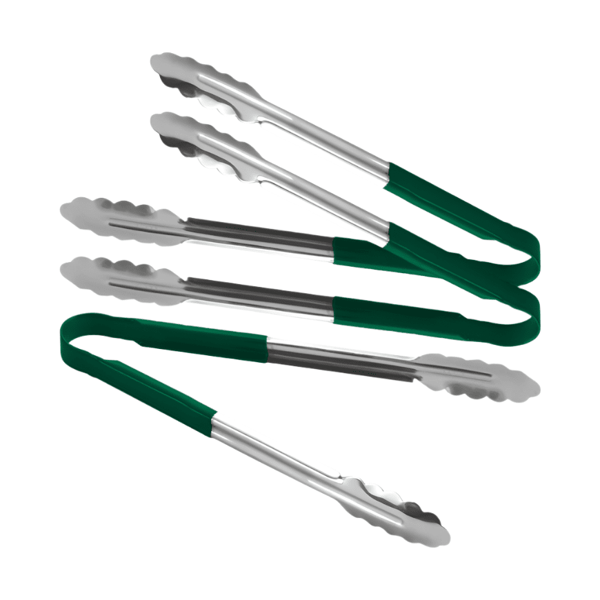 KRD Colour Coded Green Utility Serving Tongs clip 300mm 12" Set of 3