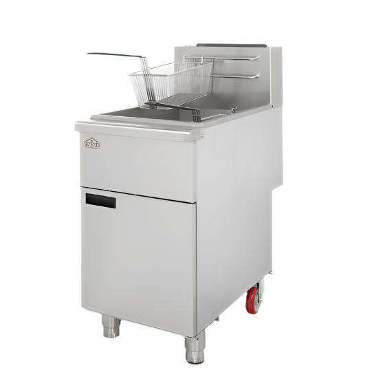 KRD Commercial Natural Gas Tube Fryer 20L, 36kW, free standing, stainless steel, with fry basket.