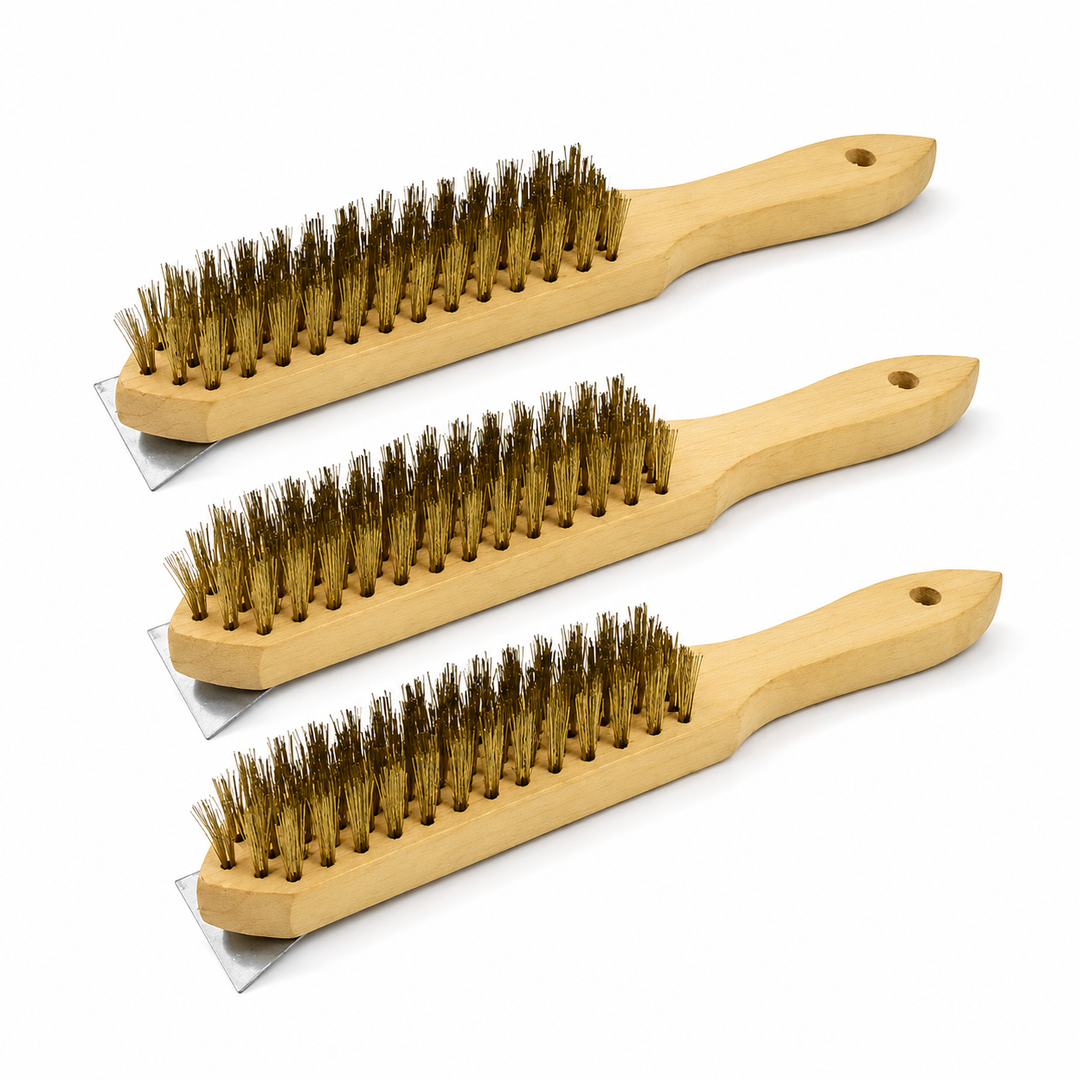 KRD BBQ Grill Cleaning Brush with Scraper 30cm Wooden Handle Pack of 3