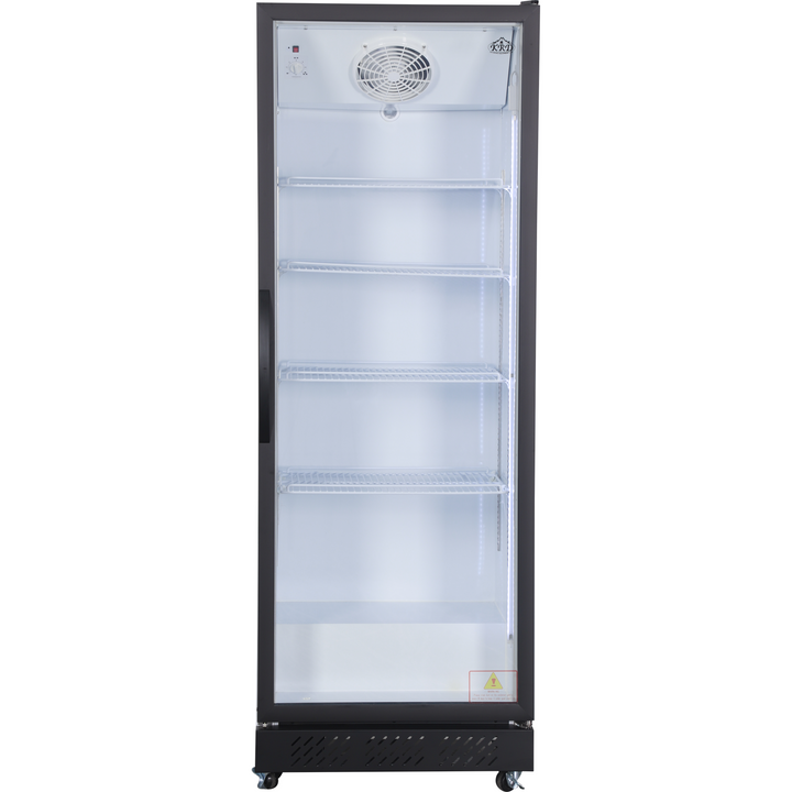 KRD Upright Single Door Glass Display Refrigerator White 68cm LGT460WL with transparent glass door and internal shelves.